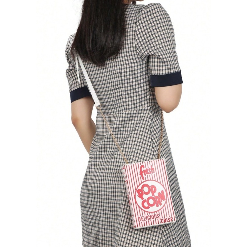 Novelty Popcorn Box Crossbody Bag‎ Retro Red White Striped Faux Leather Purse